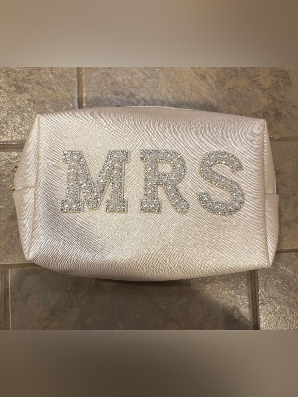 3/$15 MRS Embellished Satin Clutch - Pearl Lettering